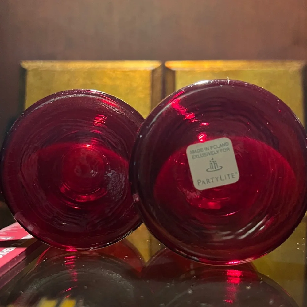 Set of Ruby Red Glass Candlesticks